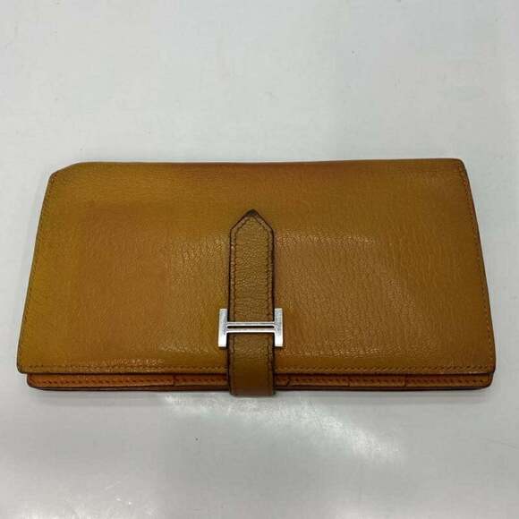 HERMES Bearn Souffle Long Wallet Orange Hermes
